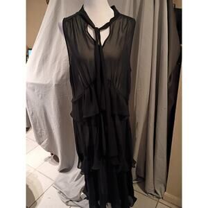 Who What Wear Maxi Dress Sheer Black Sz XL Ruffles Tie Neck Witchy Goth Festival